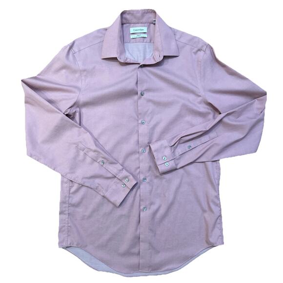 Calvin Klein Men’s Dress Shirt Pink 15.5 34/35 M Steel Plus Slimfit Wrinkle Free - Picture 1 of 12